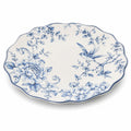 Assiette de service 30 cm en porcelaine blanche et bleue à motif floral ondulé