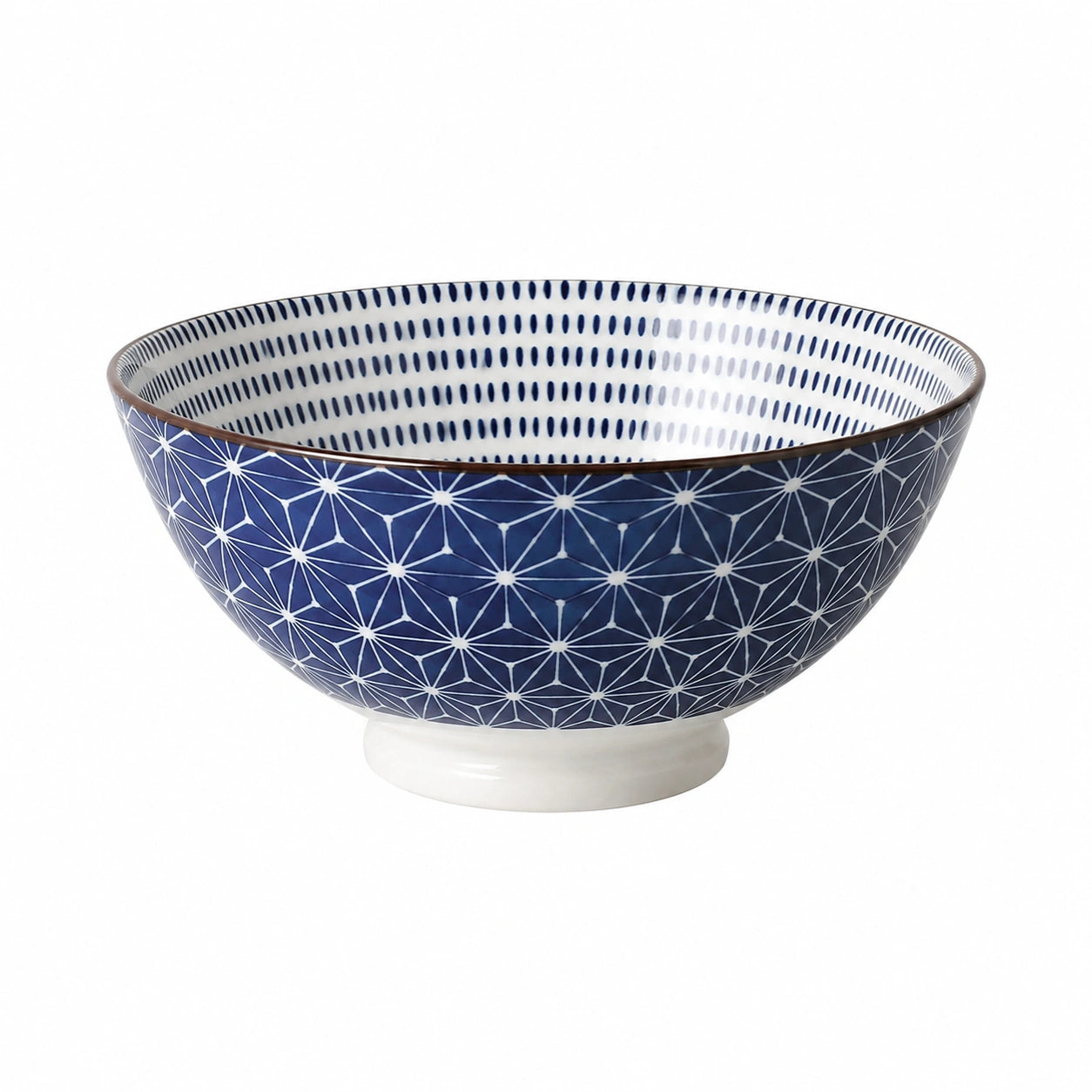 Bol 18 cm en céramique bleu et blanc à motif géométrique pour repas