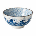 Bol 18 cm en céramique blanc bleu pour repas décor vagues