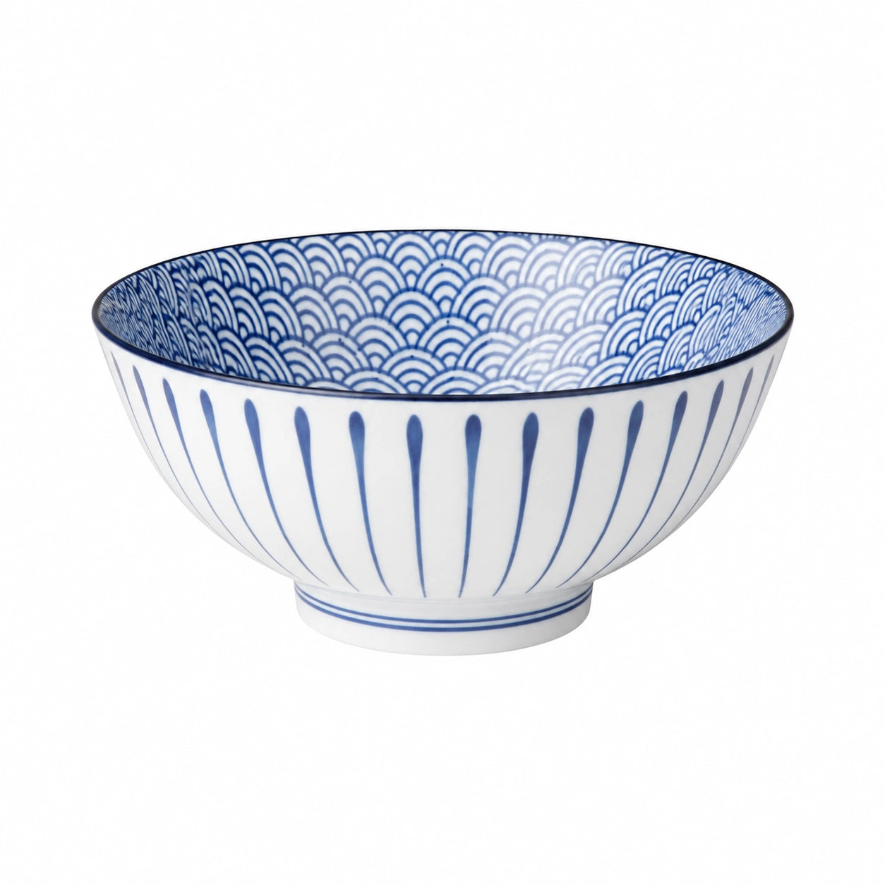 Bol en porcelaine 18 cm bleu et blanc à motif vagues pour repas