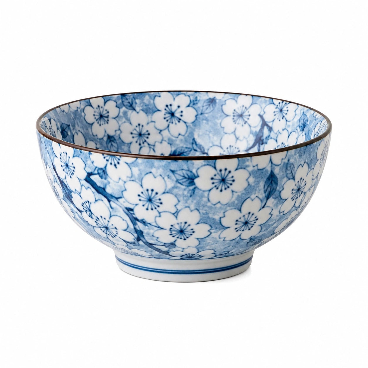 Bol 18 cm en porcelaine bleu et blanc à motif floral pour repas