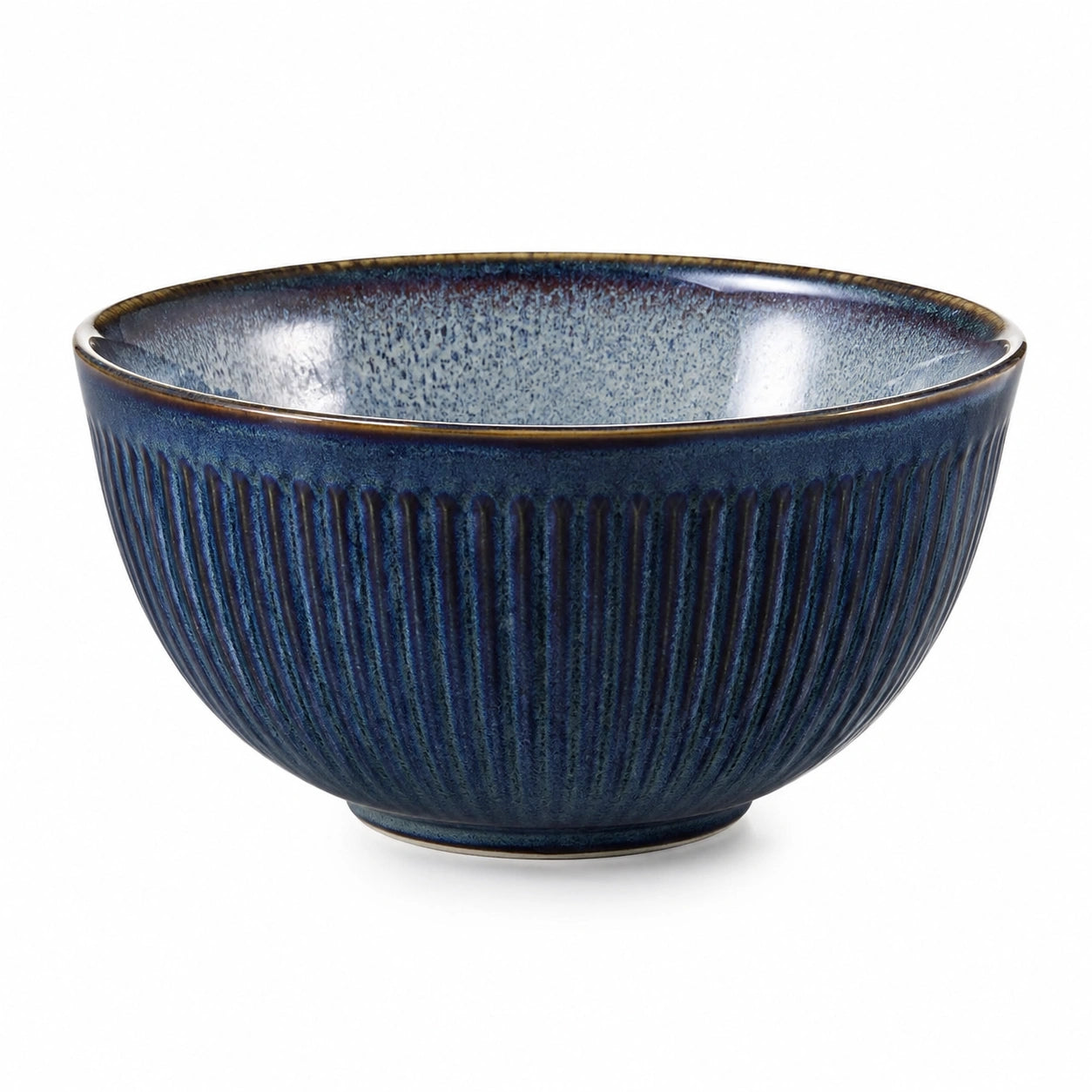 Bol 16 cm en céramique bleu foncé strié pour repas