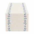 Chemin de table 180 x 33 cm en tissu écru bleu à motif végétal style champêtre
