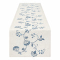 Chemin de table 180 x 40 cm en tissu beige à motif floral bleu style champêtre