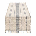 Chemin de table 180 x 35 cm en textile beige et bleu tissé à franges style bohème