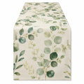 Chemin de table 180 x 40 cm en tissu beige et vert à motif feuillage décoratif