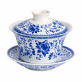 Gaiwan en porcelaine 150 ml blanc et bleu à motif floral pour thé