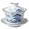 Gaiwan en porcelaine blanche et bleue 12.50 cm pour préparation du thé