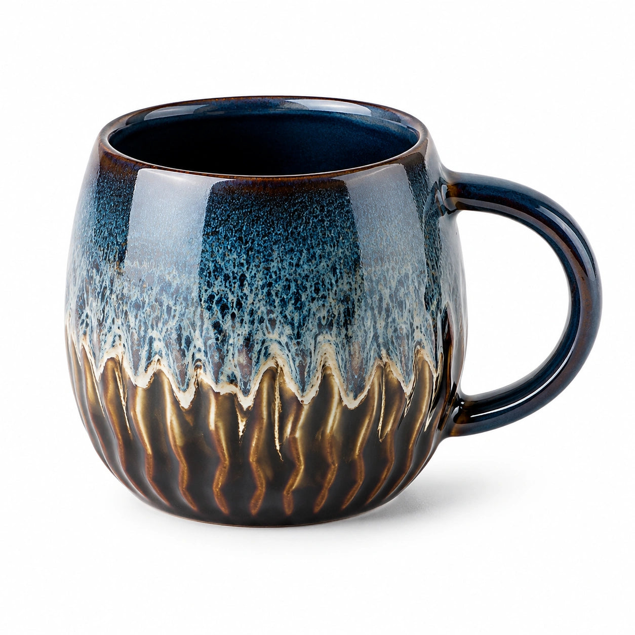Mug 450 ml en grès bleu marron à glaçure réactive style artisanal