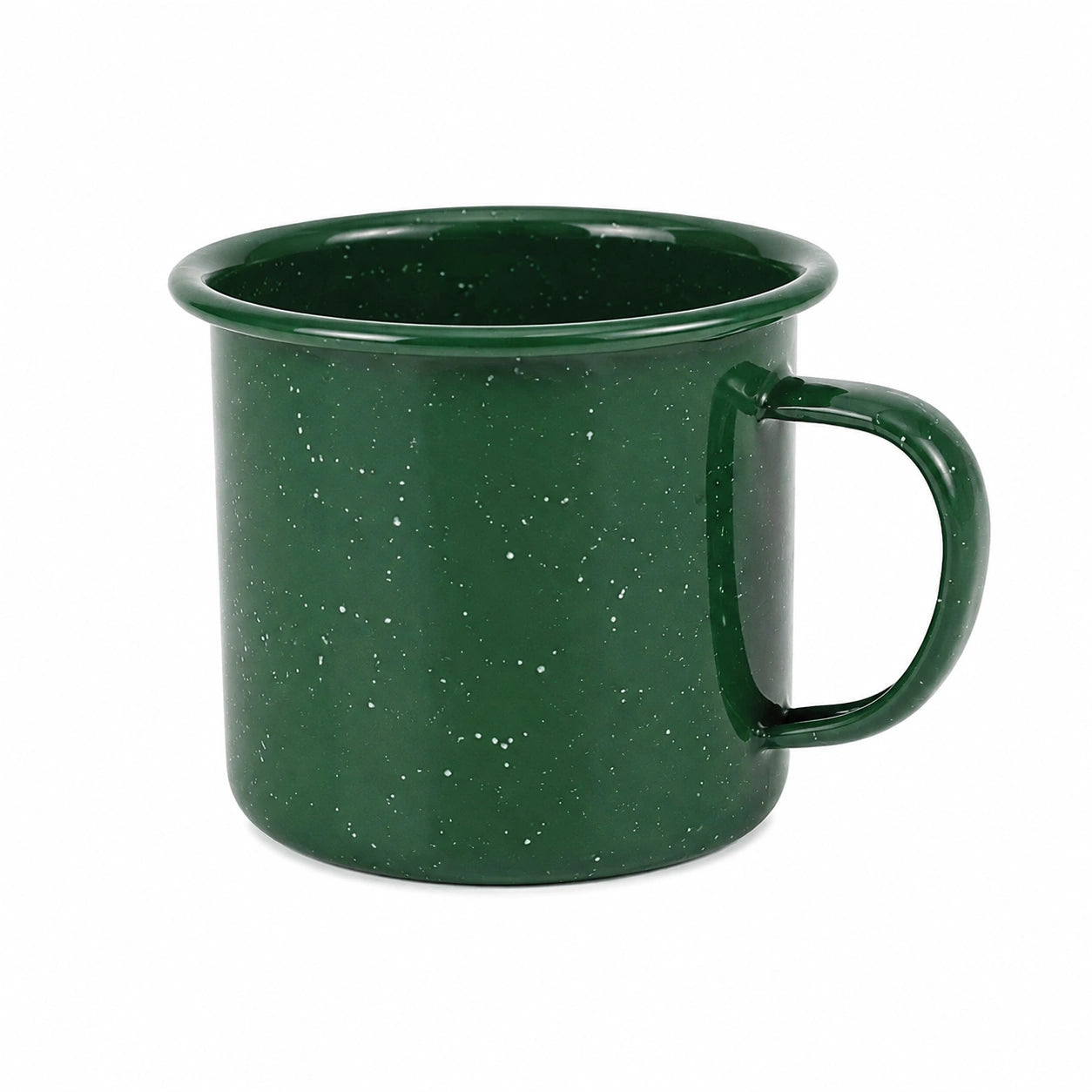 Mug 450 ml en acier émaillé vert moucheté - poignée pour boissons chaudes