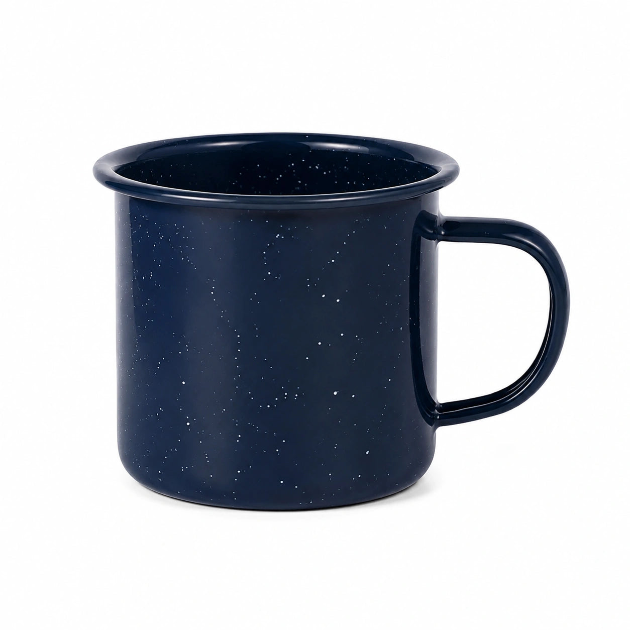 Tasse 350 ml en métal émaillé bleu marine moucheté pour boissons chaudes et froides style camping