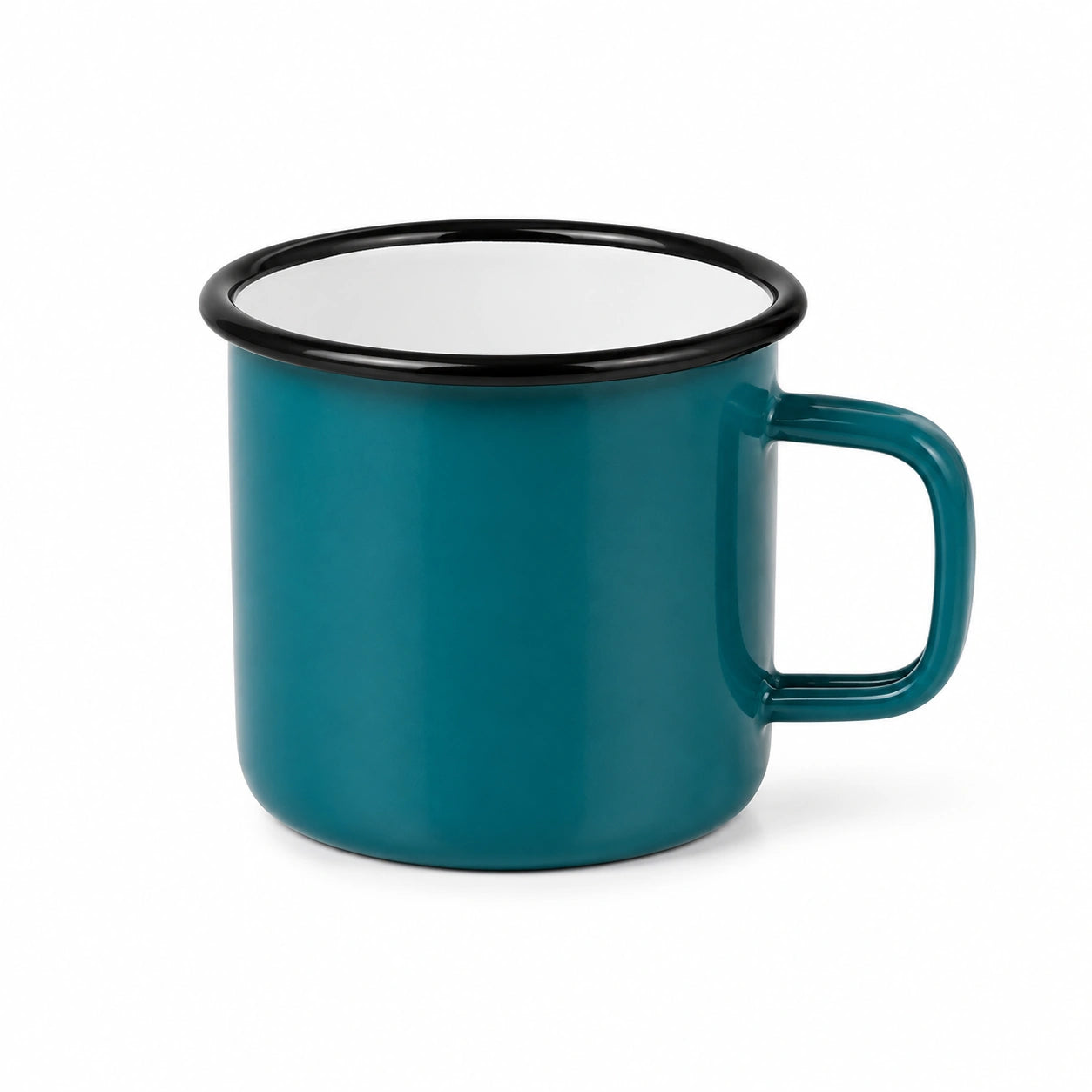 Mug 350 ml en acier émaillé bleu pétrole et noir - tasse à poignée style camping