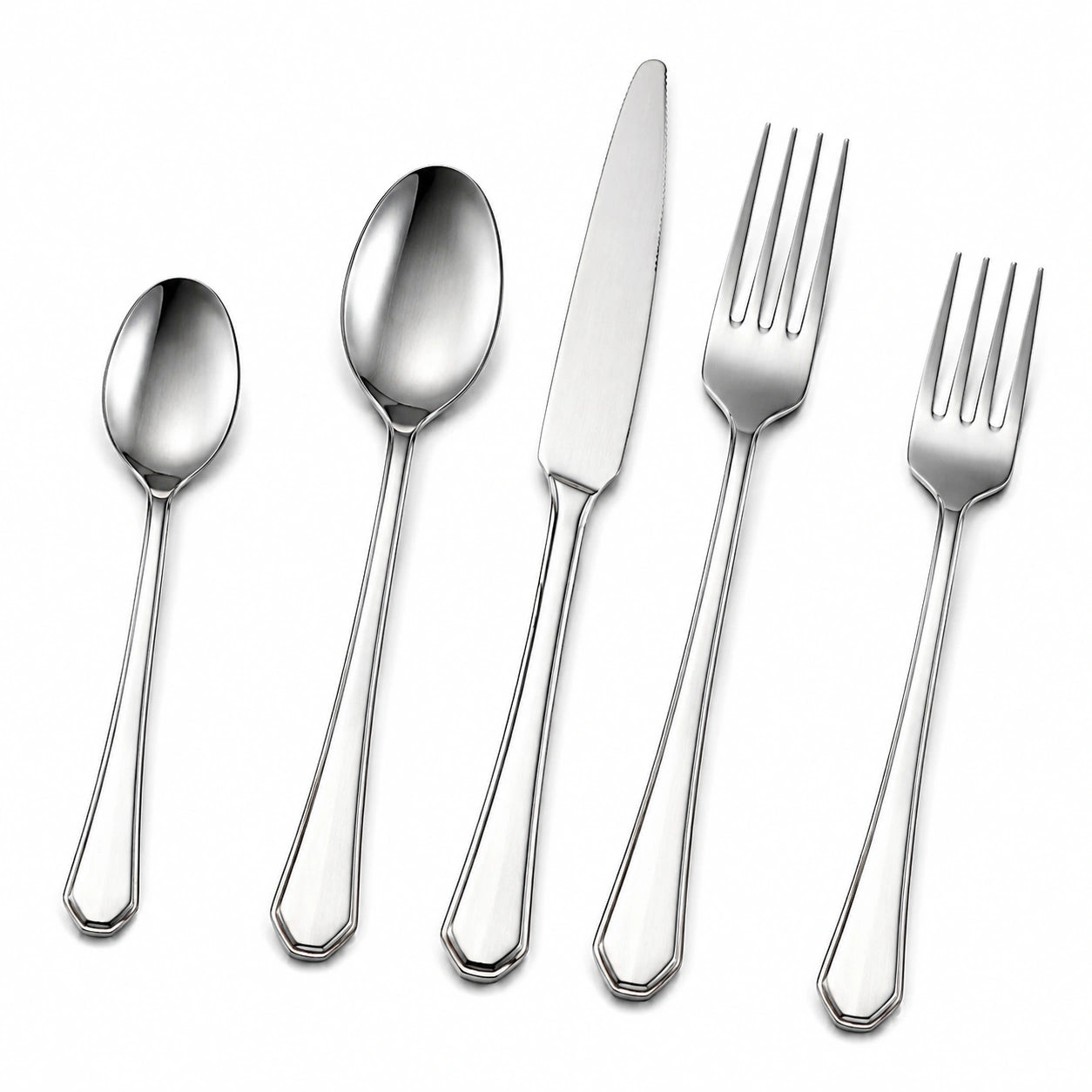 Ménagère 5 pièces en acier inoxydable argentée pour table