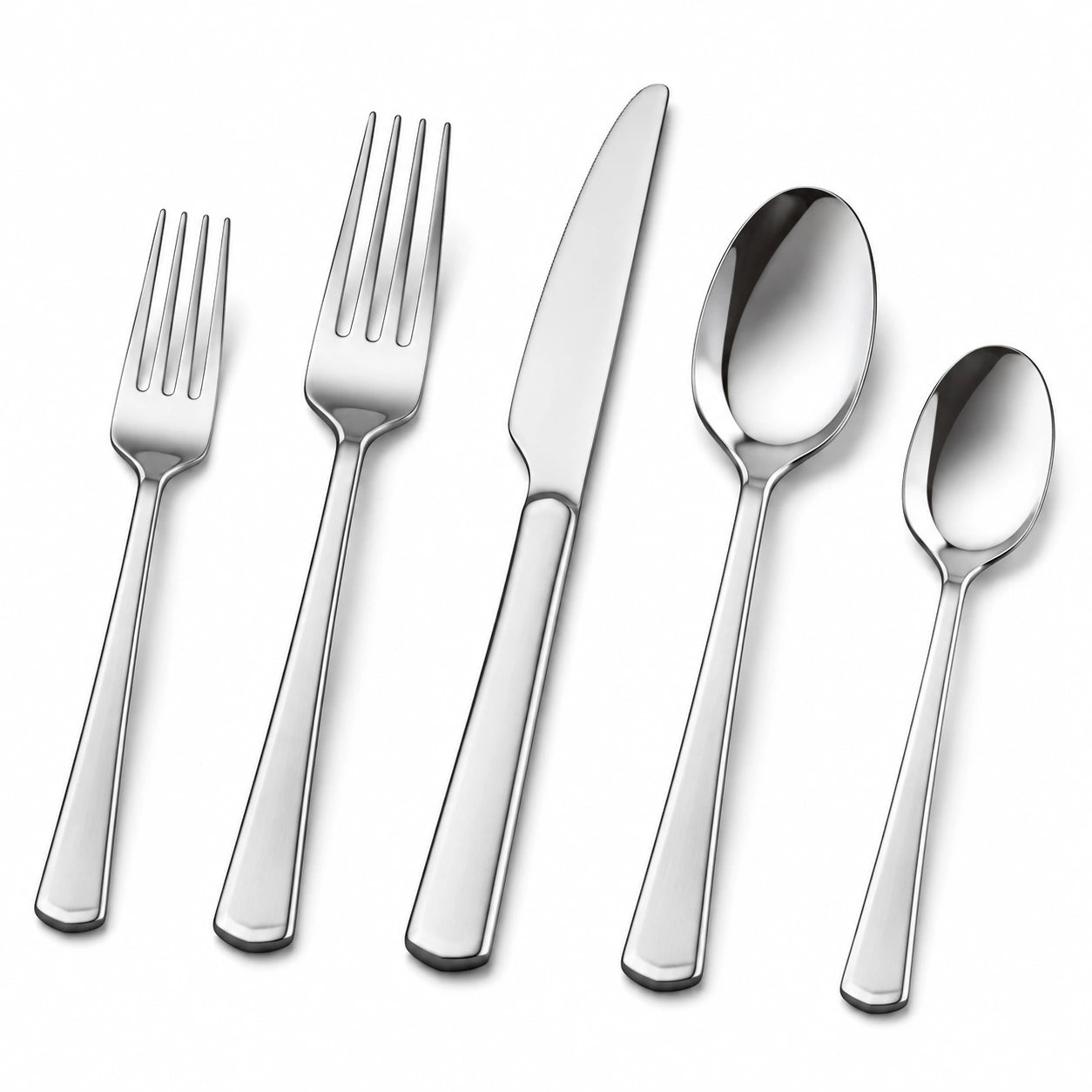 Ménagère 5 pièces en acier inoxydable argenté poli pour table