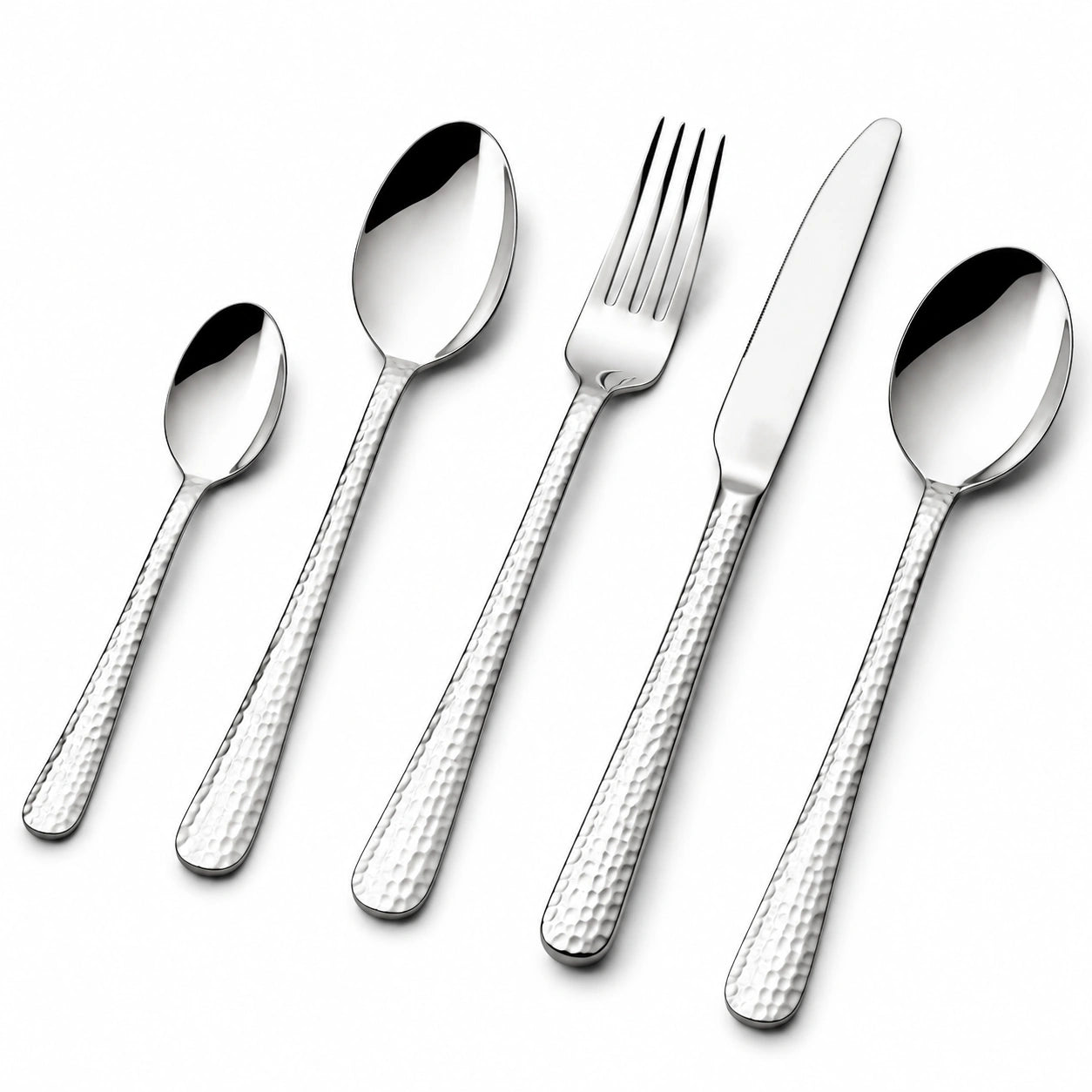 Couverts de table 5 pièces 22 cm en acier inoxydable argenté à manches martelés