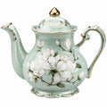 Théière en céramique 1.00 L vert céladon à décor floral avec couvercle